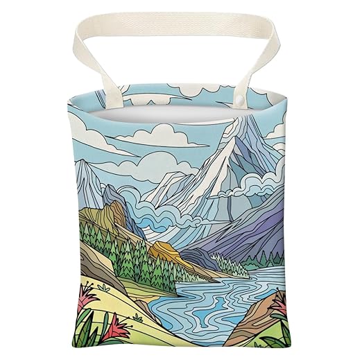 Car Trash Can, Cute Car Trash Bag, Hanging Car Organizer and Storage Bag, Trash Bin for Car Accessories, Vehicle, Travelling, Camping Pastel Mountain Landscape
