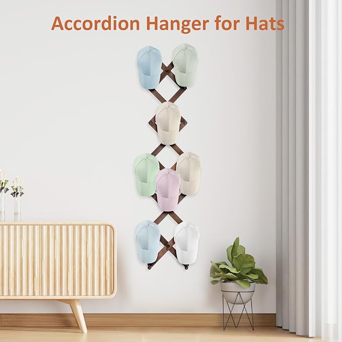 Accordion Wall Hanger, Hat Rack for Wall with 20 Coat Hooks, Expandable Hat Hangers Organizer, Vintage Decorative Coat Rack W