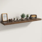 Fun Memories Solid Elm Wood Floating Shelves Set of 1-40 Inch Rustic Wall Shelves with Heavy-Duty Invisible Brackets - for Li