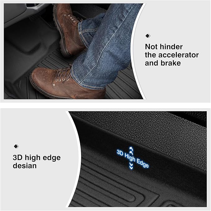 Powerty Floor Mats for 2018-2024 Ford Expedition (Fit for 2nd Row Bench Seat/ 8 Seaters) Accessories All Weather Floor Liner 3D TPE 1st & 2nd Row Floor Mat Heavy-Duty Floor Liners