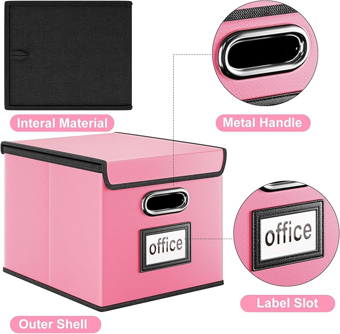 Huolewa Portable Leather File Organizer Boxes with Lids, Office Document Boxes Organizer, Filing Boxes, Decorative Small File