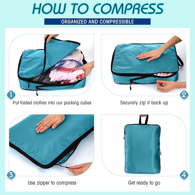 5 Pack Compression Packing Cubes for Travel Space Saving Cubes Luggage Organizer for Suitcase(Blue,S)