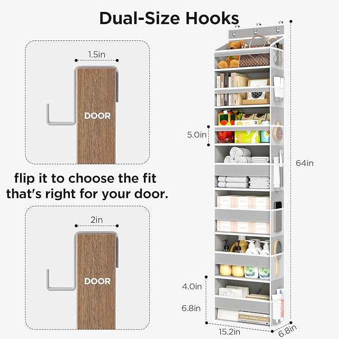 Mefirt Over The Door Organizer, 7 Tier Door Hanging Organizers with 7 Large Pockets 12 Side Pockets, Behind Door Storage Hang