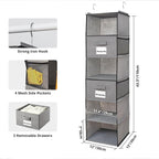 BrilliantJo 2 Pack 6 Shelves Hanging Closet Organizer with 2 Drawer, Hanging Storage with 4 Side Pockets for Clothes Shoes, 4