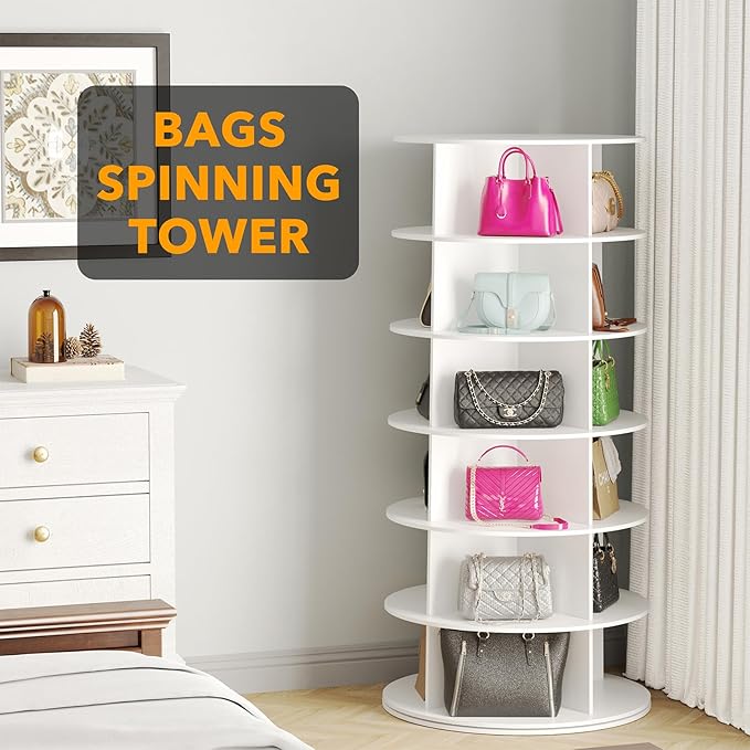 SpaceAid 6 Tier Rotating Shoe Rack Tower, Spinning Shoe Display Lazy Susan, Revolving 360 Shoe Rack Storage Round Carousel, V