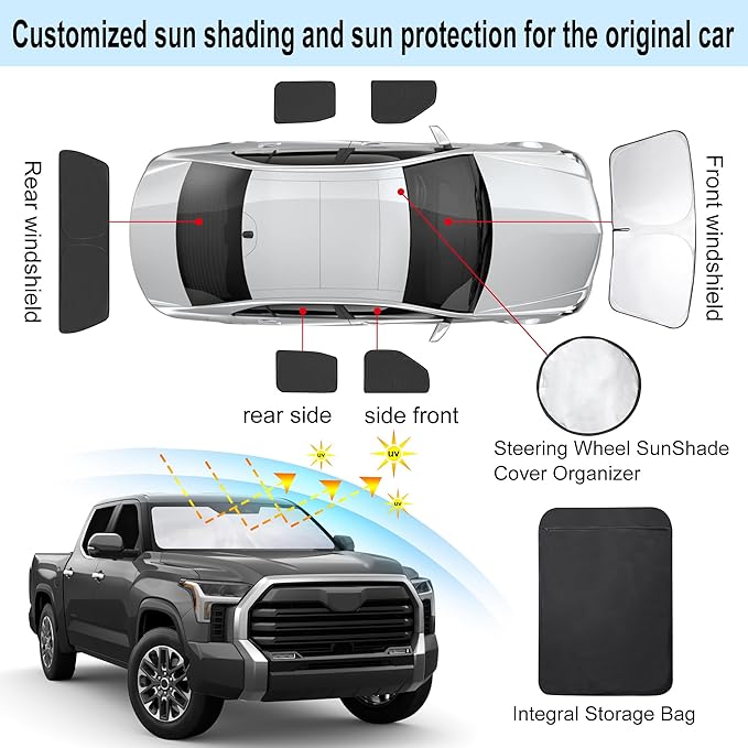 TINGLU Window Shades for Toyota Tundra 2022-2025 2026 Accessories Car Side Full Windows Rear Triangular Windshield Sun Shade Sun UV Rays & Privacy Protection for Camping,Napping,and Relaxing 6PCS