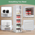 Shoe Storage Organizer Box 6-Tier Foldable Collapsible Stackable Shoe Rack Bins, Fit Size 12, No Assembly, for Men and Women
