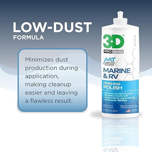 3D Marine & RV Finishing Polish – Removes P2000 Grit Scratches, Oxidation & Swirls, High-Gloss Gel Coat Shine, No Fillers, Low-Dust Formula, 32oz