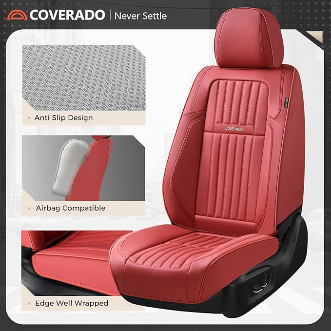 Coverado Car Seat Covers Front Seats, Seat Covers for Cars, Car Seat Protector, 2-Pack Car Seat Cushion Nappa Leather, Waterp