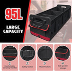 Car Trunk Organizer,Heavy Duty Collapsible 95 L Capacity Car Trunk Storage Organizer,Multi-Compartment Pockets, Adjustable Stra