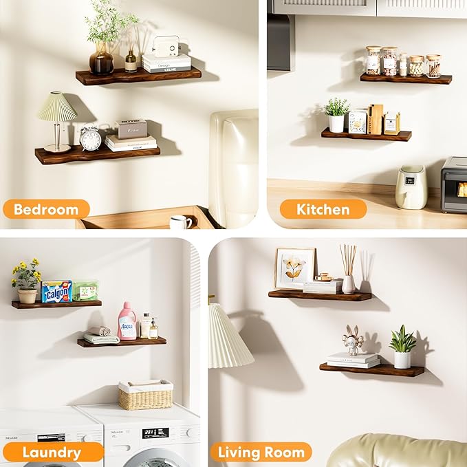 Floating Shelves for Wall Rustic Farmhouse 24 Inch Floating Shelf Bathroom Wooden Shelves for Wall Mounted Live Edge Pine Wal