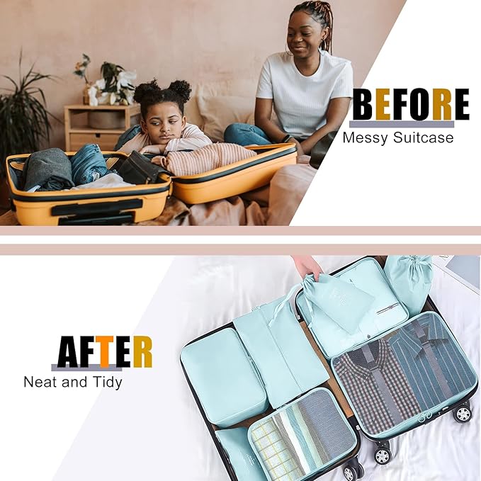 Packing Cubes for Travel - 10 Set Luggage Organizer Bags for Family, Mesh Breathable Travel Packing Cubes for Suitcases Durab
