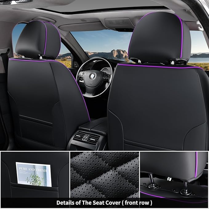 Coverado Leather Seat Covers, Car Seat Covers Full Set, Nappa Leather Seat Covers for Cars, Car Seat Protectors Waterproof, 5