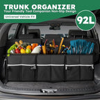 Heavy-Duty Trunk Organizer & Multi-Compartment Storage Box for SUV/Sedan/Minivan,600D Waterproof Oxford,2 Securing Hooks &