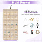 Dynoro Double-Sided Hanging Jewelry Organizer, Lavender Storage Roll for Earrings, Necklaces, Rings, 48 Pockets 21 Hooks, Dur