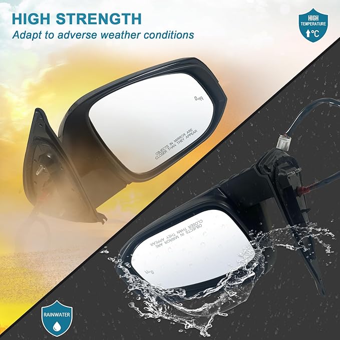Right Passenger side Mirror Fits 2016-2022 Toyota Tacoma With Power Glass, Heated, Turn Signal, Blind Spot Detection and Manual Folding Match to Midnight Black Metallic Replace TO1320350 (8Pins)