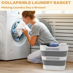 OOAMBB 43L+43L Collapsible Laundry Baskets plastic, Pop Up Laundry hamper/Storage Container, Foldable Laundry Basket with Han