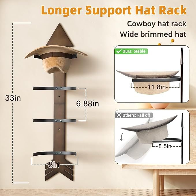 Cowboy Hat Holder Rustic Wood Arrow Design Hat Organizer 4 Pieces Cowboy Hat Rack Western Decor Hat Storage Hanger for Displa