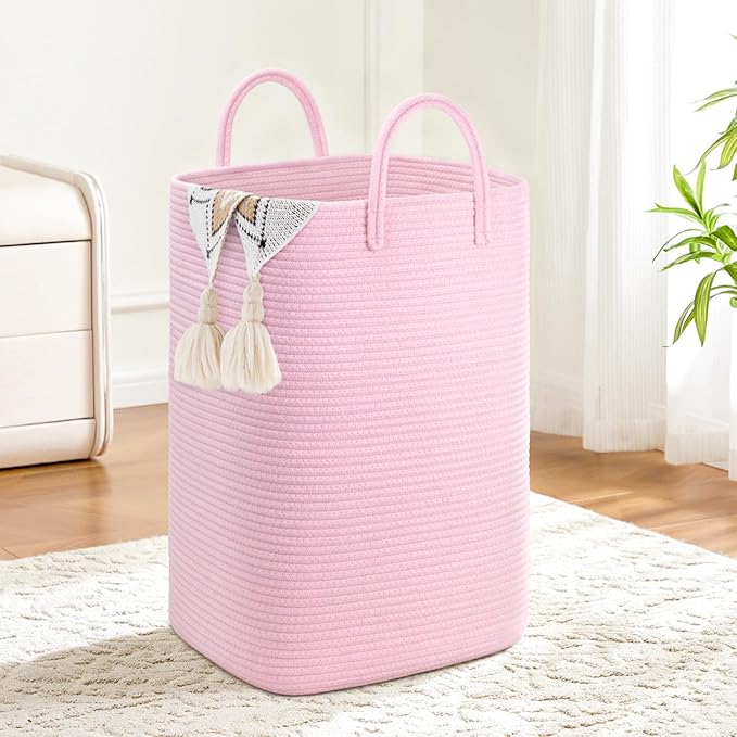 Artfeel Laundry Basket,Woven Cotton Rope Laundry Hamper,40L Versatile Storage for Dirty Clothes,Baby Toys,and Blankets in Bat