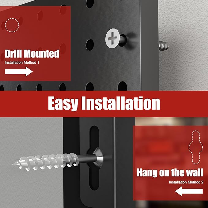 Peg Board 8 Pack Metal Pegboard Panels with 50 Hooks, Heavy Duty Pegboard Wall Organizer, Black Pegboards for Workbench, Gara