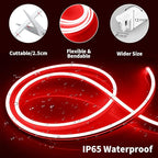 iNextStation 12V Red LED Strip Lights 16.4FT, Flexible Silicone Neon Rope Light with Power Adapter, Waterproof, Cuttable, Dimmable & Linkable, LED Lights Strip for Bedroom, Cabinet, Kitchen(with Plug)