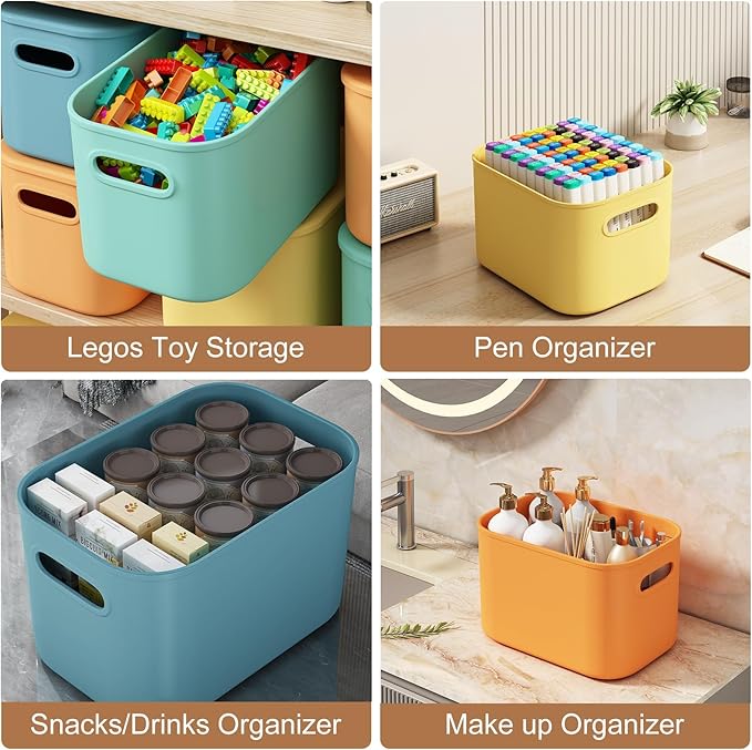 ORGIDOL 8 Pack Colorful Storage Bins with Lids Stackable Storage Container for Organizing, Storage Boxes with Handle for Shel