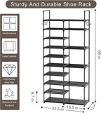 Kottwca 2 Row 10 Tier Tall Shoe Rack Organizer for Closet Entryway, 40-45 Pair Shoe Boot Storage Rack, Metal Shoe Shelf Small