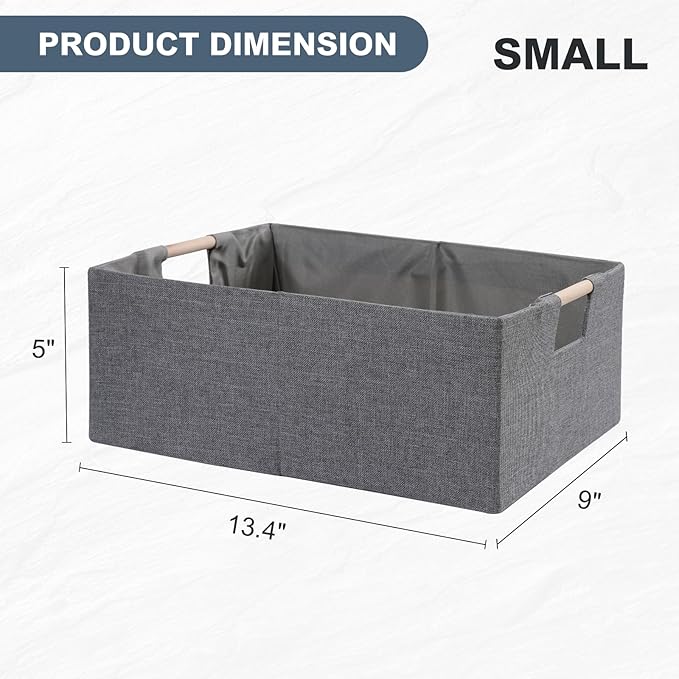 ANMINY 6PCS Storage Baskets for Organizing Collapsible Fabric Storage Bins Boxes with Wood Handles Closet Shelves Cube Organi