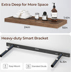 Fun Memories Floating Shelves for Wall 24 Inch Set of 3, Farmhouse Floating Shelves with Invisible Heavy Duty Bracket, 10 Inc
