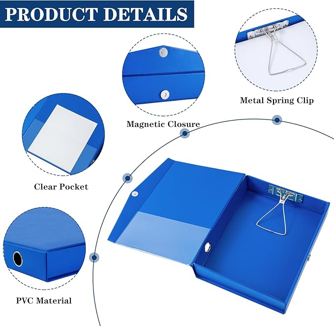 Storage File Boxes 6 Pack, Foldable File Boxes with Lid, 50mm Spine, Archives Cases with Magnetic Closure & Clip, Plastic Doc