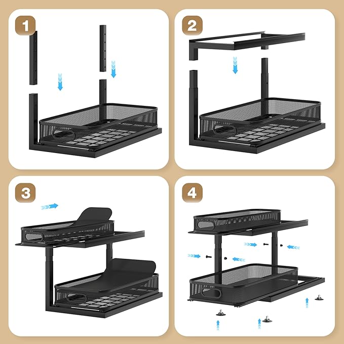 2-Pack 18.5 IN Depth Under Sink Organizer With Next-Gen Ball-Bearing Slides,Sophisticated Mesh 2-Tier Pull Out Shelf for Kitc