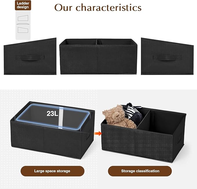 DIMJ Closet Storage Bins, 6 Pack Storage Baskets for Shelves, Foldable Closet Organizer with Handle, Linen Closet Organizers 