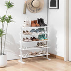 Varhomax White Shoe Rack, 5-Tier Bamboo Shoe Rack Organizer for Closet and Entryway, Thick Wooden Free Standing Shoe Shelf fo