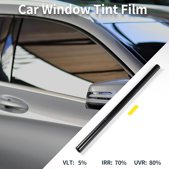 Motoforti Nano Ceramic Car Window Tint Film VLT 5% IRR 70% UVR 80% Black 5ft x 30inch Privacy Film 2mil PET 1 Pc