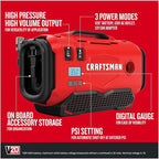 CRAFTSMAN V20 Tire Inflator Portable Air Compressor, Car Air Pump, 3 Modes Tire Pump: Cordless, 120V Corded, and 12V Car Adapter, Battery Sold Separately (CMCE520B)