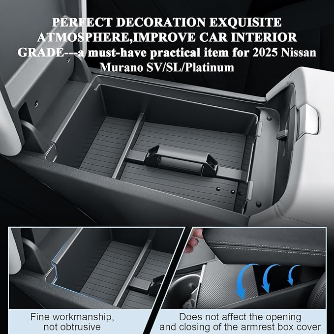 BIBIBO for 2025 2026 Murano Center Console Organizer 2025-2026 Nissan Murano SV/SL/Platinum Console Tray 2025+ Nissan Murano Accessories 2025 Murano Armrest Insert Organizer