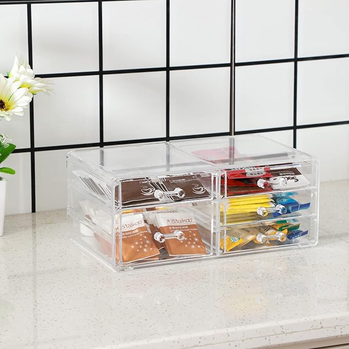 Cq acrylic Clear Stackable Storage Drawers,5 Drawers Acrylic organizers For Vanity Counter,Large Plastic Clear Drawer Organiz
