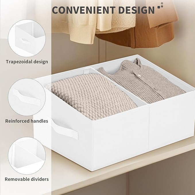 DIMJ Large Closet Shelf Organizer Bins 6 Packs with Handles and Divider, Fabric Trapezoid Storage Baskets, Foldable Clothes C
