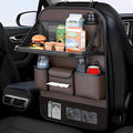 Universal Foldable Car Backseat Organizer with Table Tray, Car Seat Back Protector with Touch Screen Phone Holder, Premium Leather Kick Mats with Storage Pockets Tissue Holder (Brown)