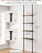 ALLZONE Adjustable Tall Narrow Bookshelf for Bedroom, 4-Tier Ladder Bookcase for Small Spaces, Tension Mount Tall Skinny Book