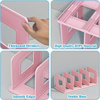 SAYEEC Desk File Sorter Vertical Desktop File Folder Organizer 4 Section Plastic Book Holder Adjustable Shelf Dividers Closet