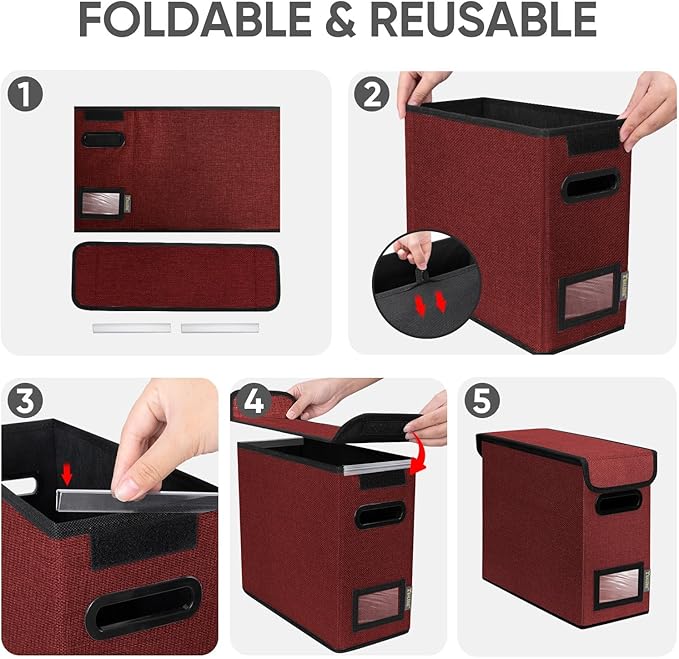 BALEINE File Organizer Box with Lid, Collapsible File Folder Organizer with Plastic Slide, Hanging File Folder Box for Office