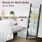HONEST OUTFITTERS Blanket Ladders for The Living Room, 6-Tier Blanket Holder, Wall-Leaning Blanket Rack, Ladder Shelves, Wood