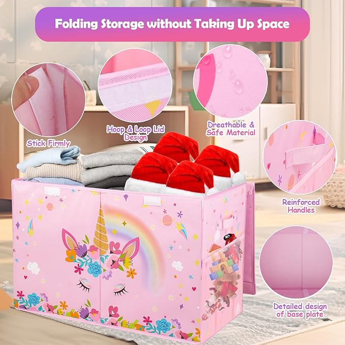 Mabahoo Large Toy Box, Collapsible Sturdy Kids Storage Organizer for Boys Girls, 25"x13"x16" Storage Box with Lids, Toy Chest