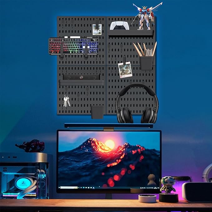 SHGJ&SOFT Peg Board Wall Organizer Panels, 22pcs - Includes 4 Black Pegboards & Accessories, Plastic Pegboard for Home，Office