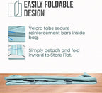 Extra Large Utility Tote Bag - Oversized Collapsible Reusable Wire Frame Rectangular Canvas Basket With Two Exterior Pockets For Beach, Pool, Laundry, Car Trunk, Storage - Light Blue