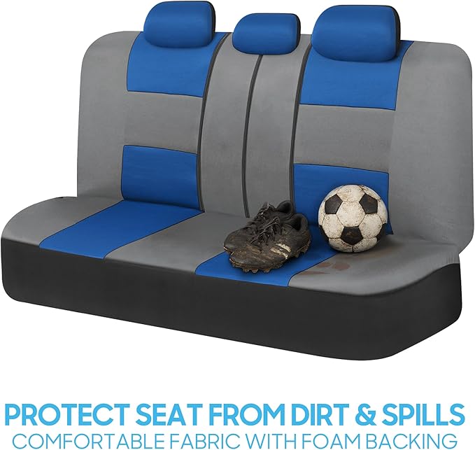 BDK PolyPro Car Seat Covers Full Set in Blue & Gray – Front and Rear Split Bench Seat Covers for Cars, Easy to Install Car Se