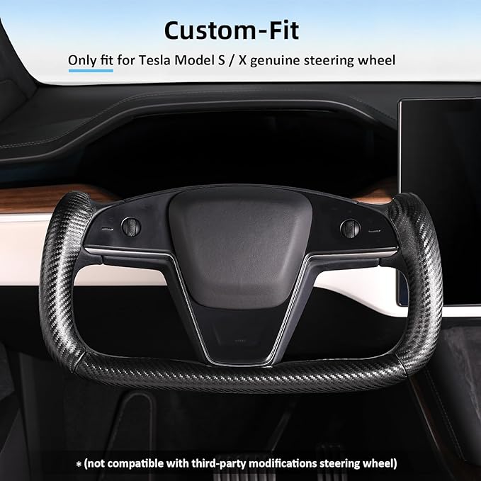 Steering Wheel Cover for Tesla Yoke Steering Wheel Cover Customzied for Tesla Model S 2021-Present/Model X 2021-Present Accessories,Anti-Slip,Comfortable Grip,Breathable,Matte Black