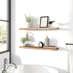 PHPH 24 Inch Wood Floating Shelves for Wall, Wooden Wall Shelves for Bedroom, Set of 4 Light Brown