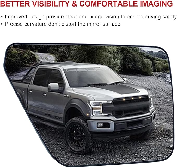 Passenger Side Mirror Glass Compatible with Ford F150 2022 2023 Mirror - With Rear Holder，Blind Spot Detection, Power Heated